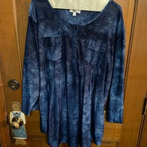 EUC Shannon Ford NY - distressed blue tunic. 3/4 sleeves. 2X